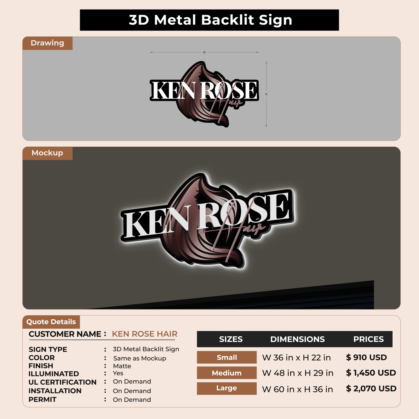 Custom Signs for KEN ROSE HAIR