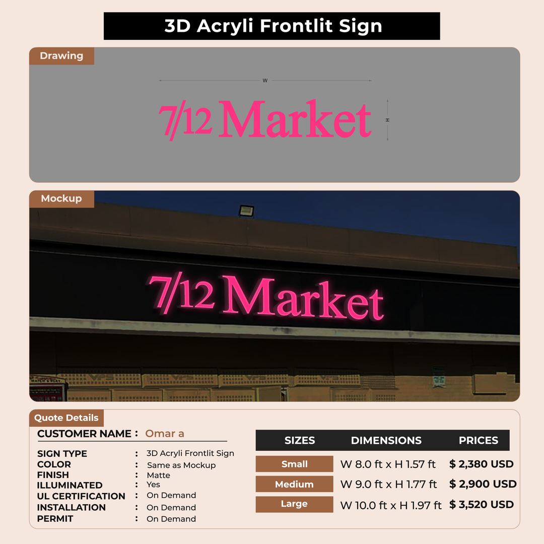 3D Acrylic Front-lit Sign for Omar a