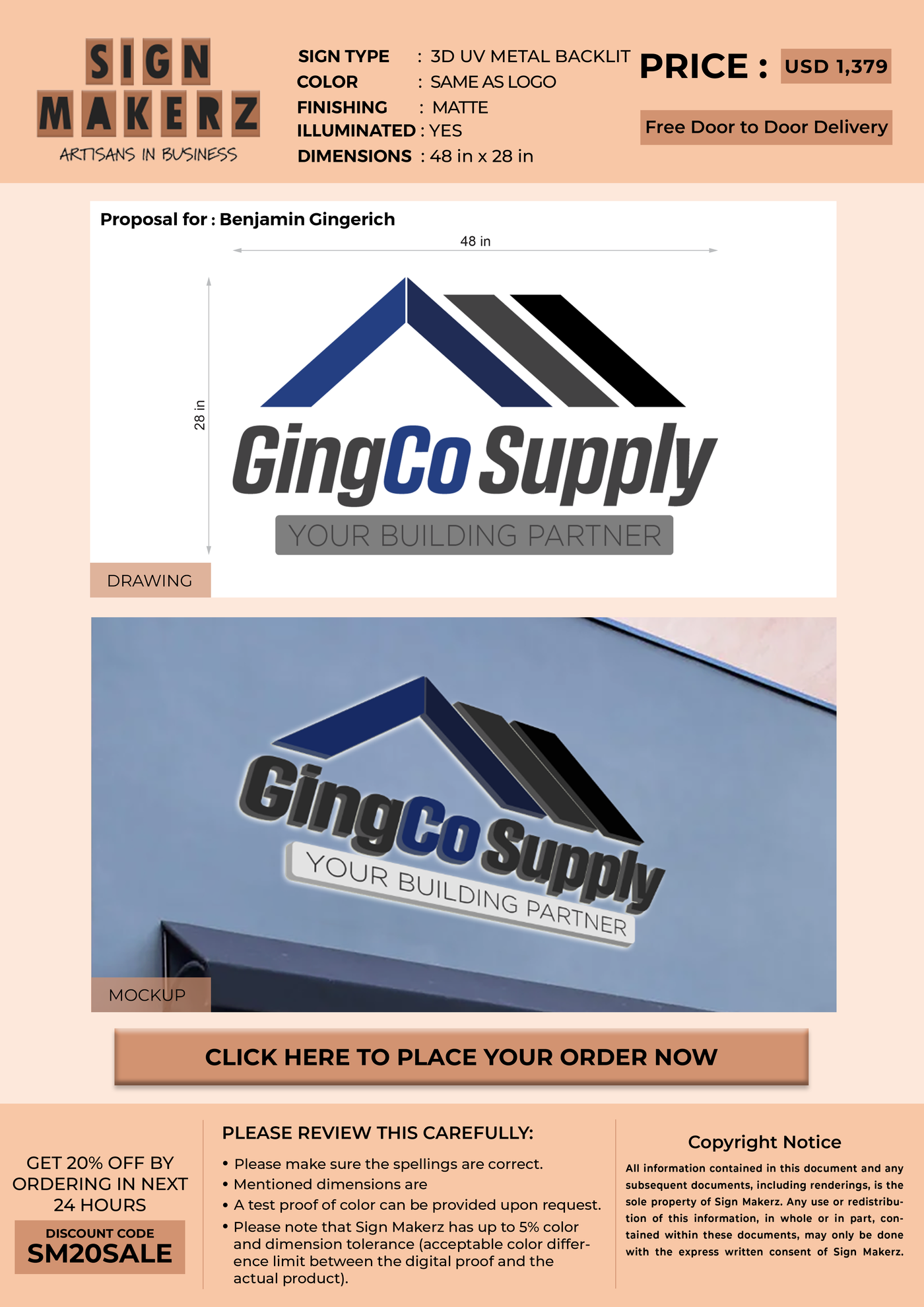 3D UV Metal Backlit sign for Benjamin Gingerich