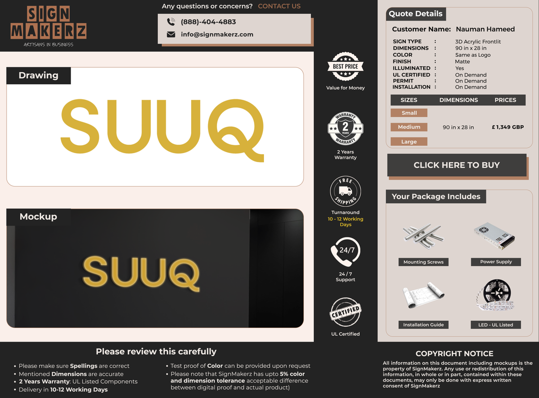 Custom Signs for Nauman Hameed