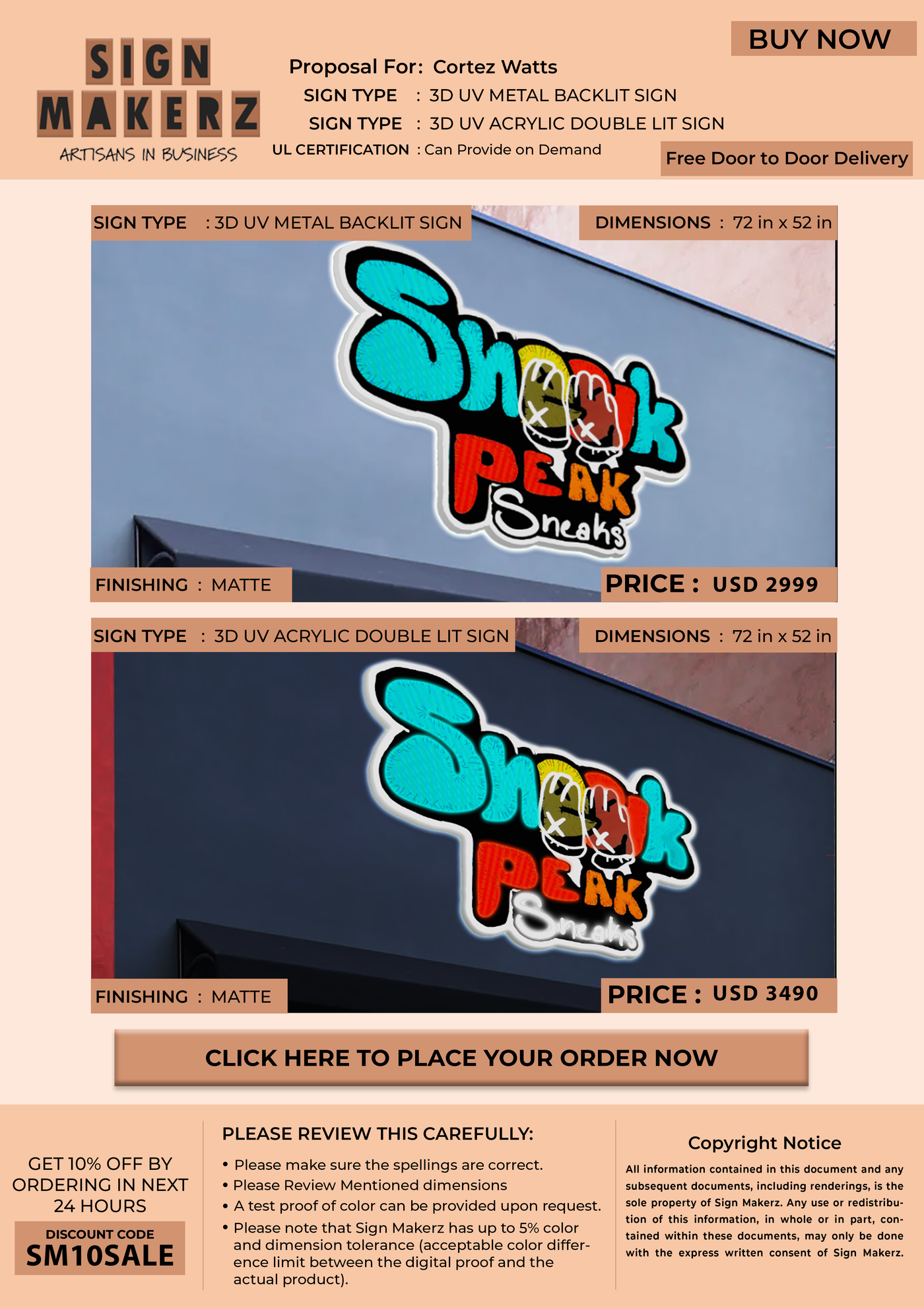 Custom Signs For Cortez Watts