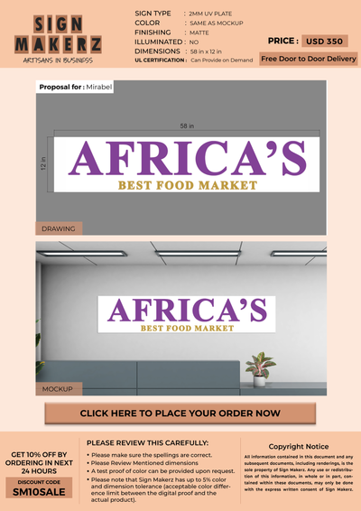 Business signage for Mirabel