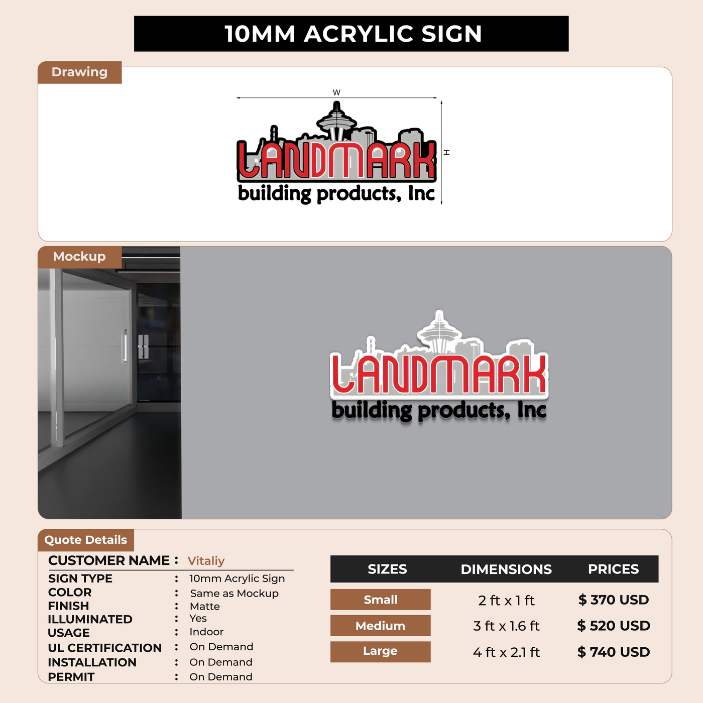 10mm acrylic sign for Vitaliy