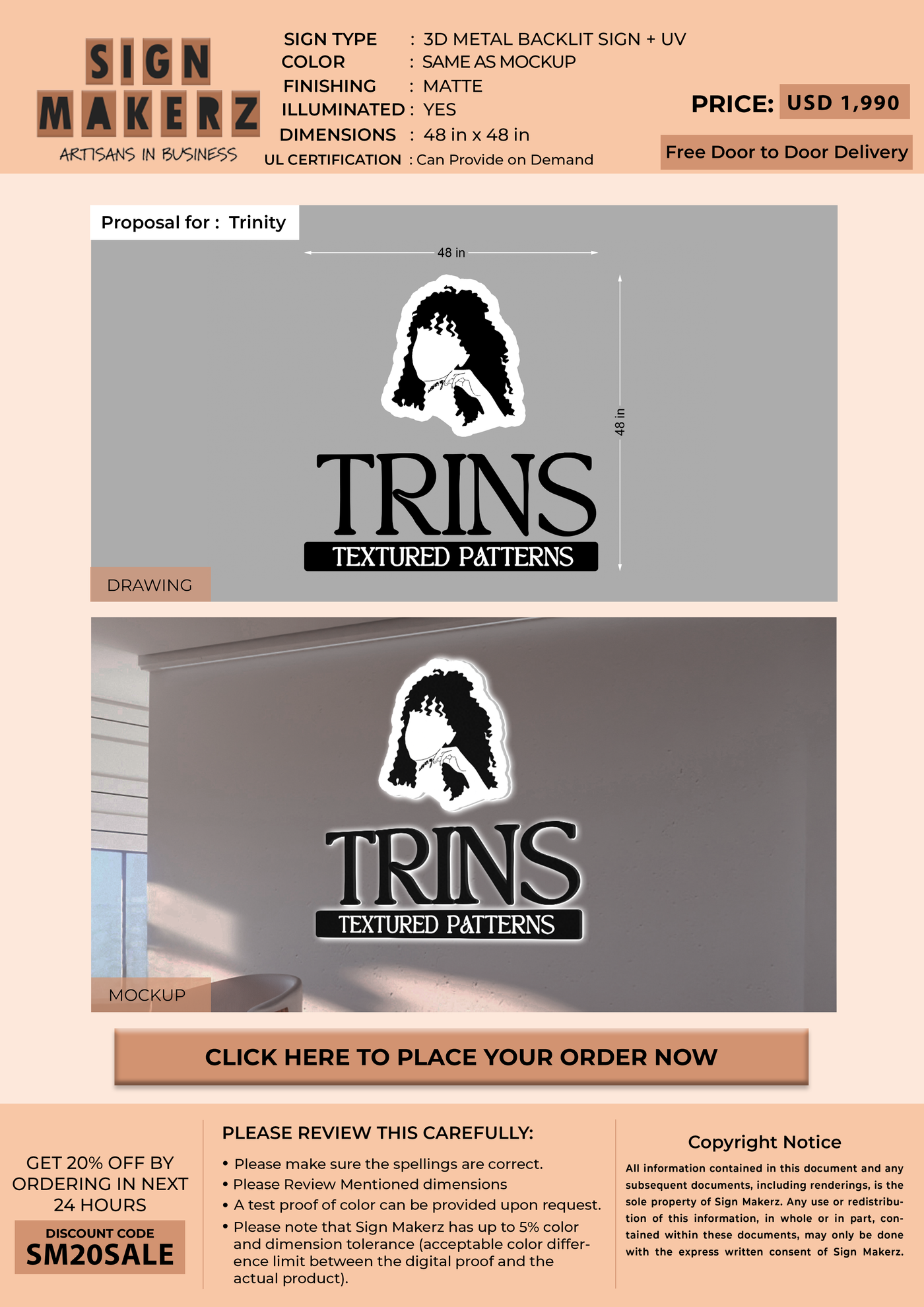 3d metal backlit for Trinity