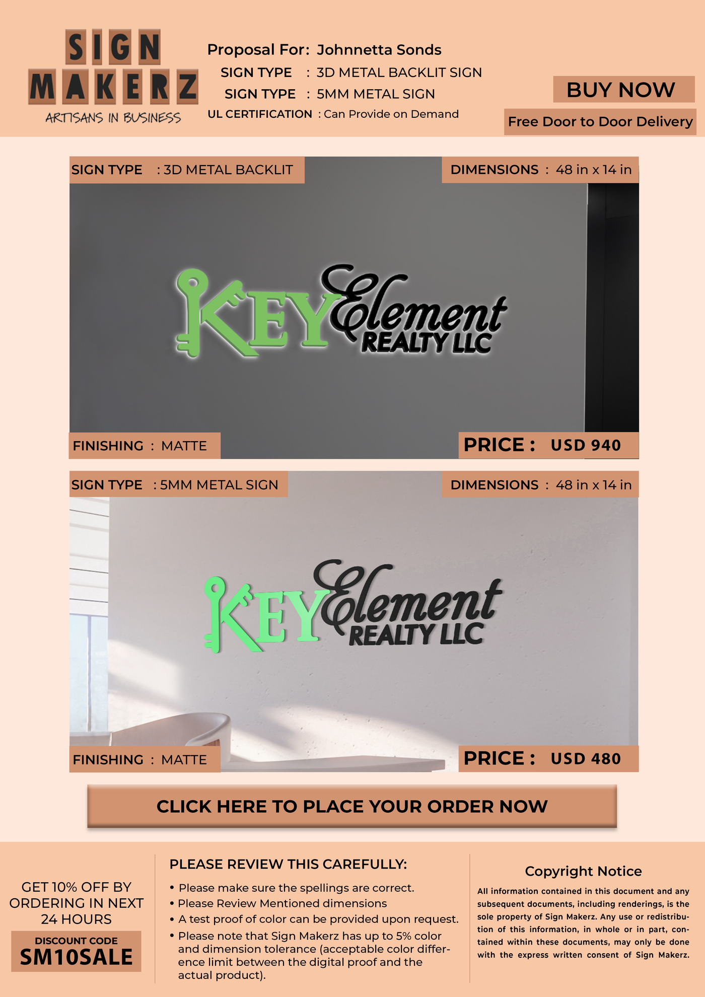 Business signage for Johnnetta Sonds