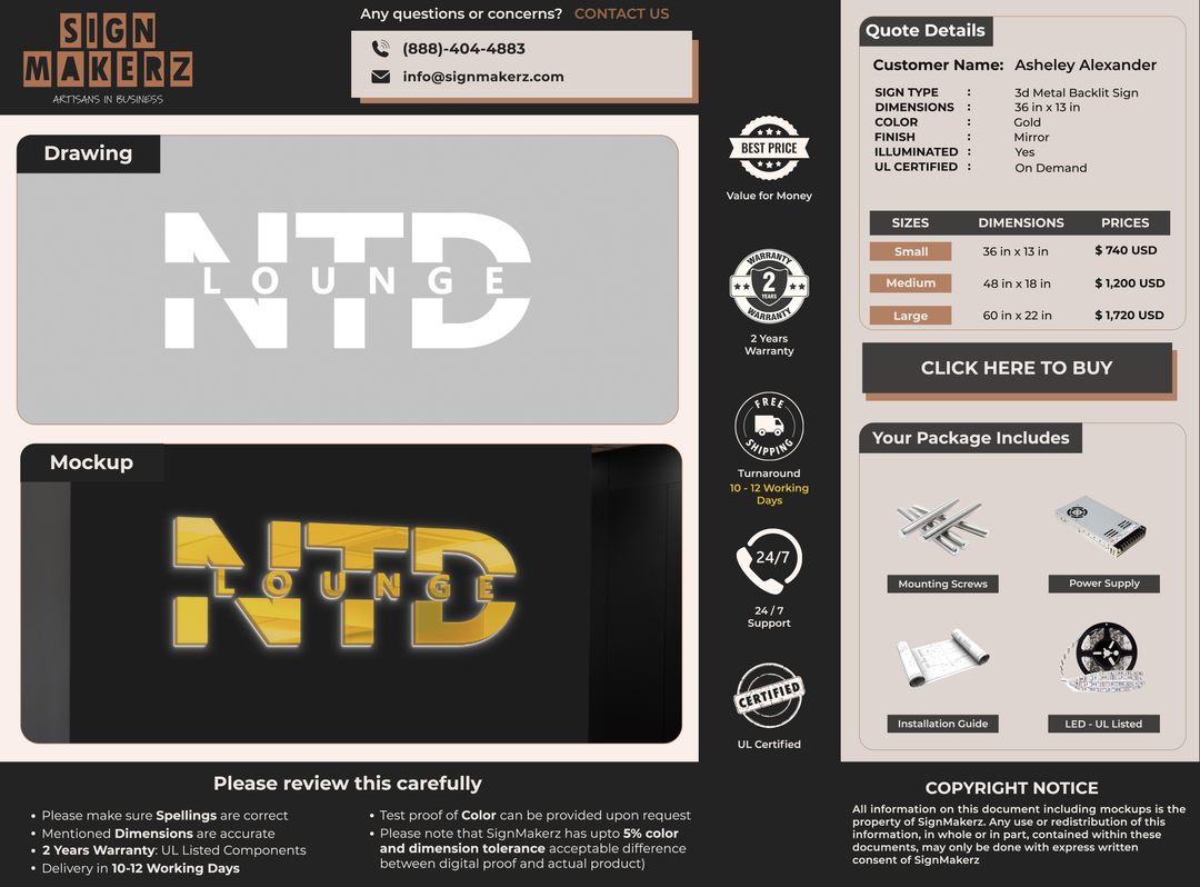 3D Metal Backlit Sign for Asheley Alexander