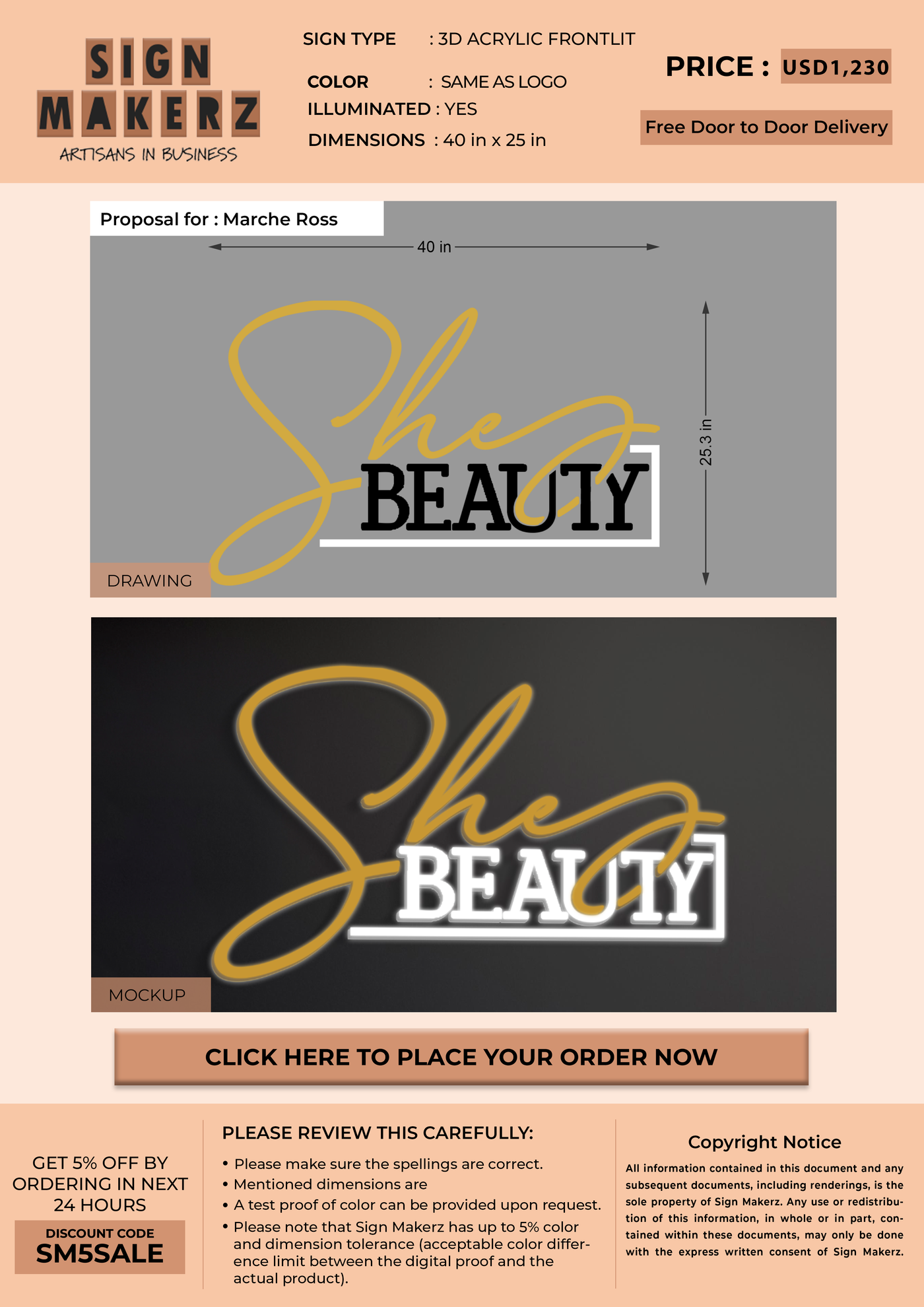 Business signage for Marche Ross