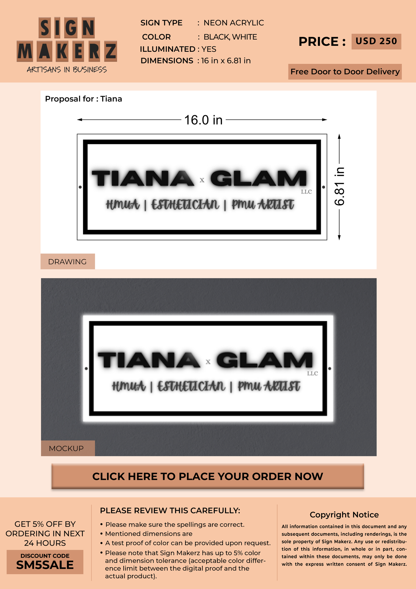 Business sigange for Tiana