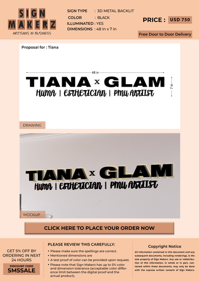 Business sigange for Tiana