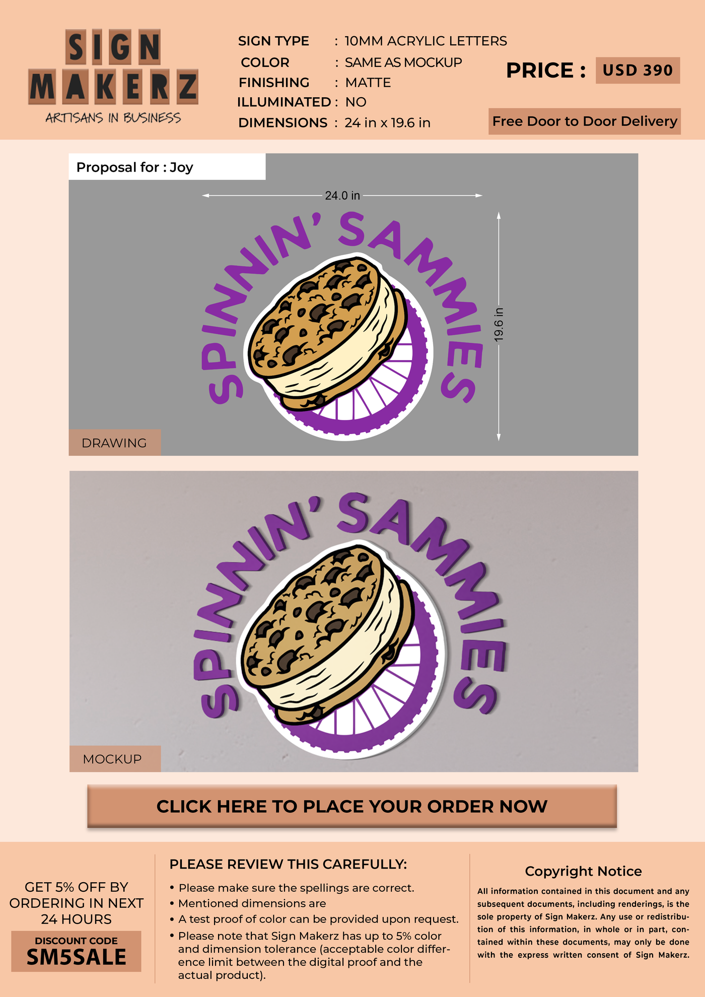 Business signage for Joy