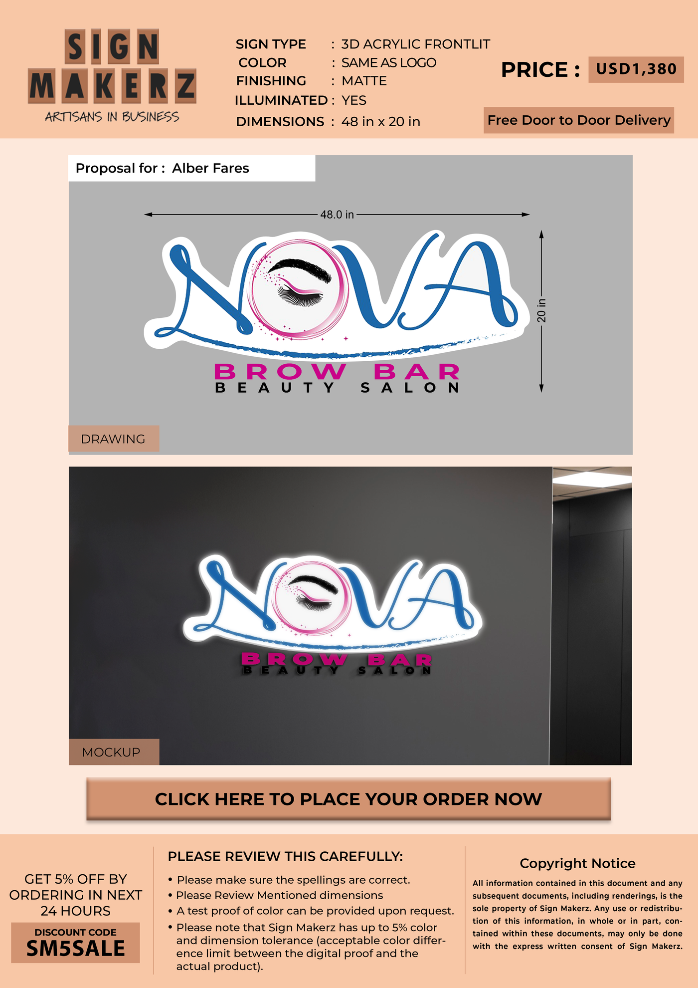 3d Acrylic Frontlit Sign for Alber Fares