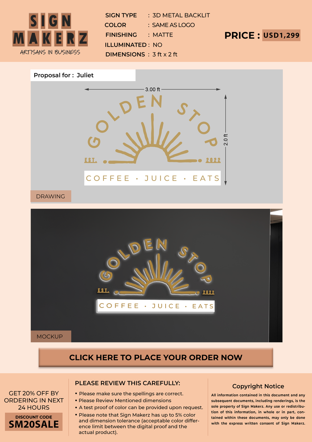 Business signage for Juliet
