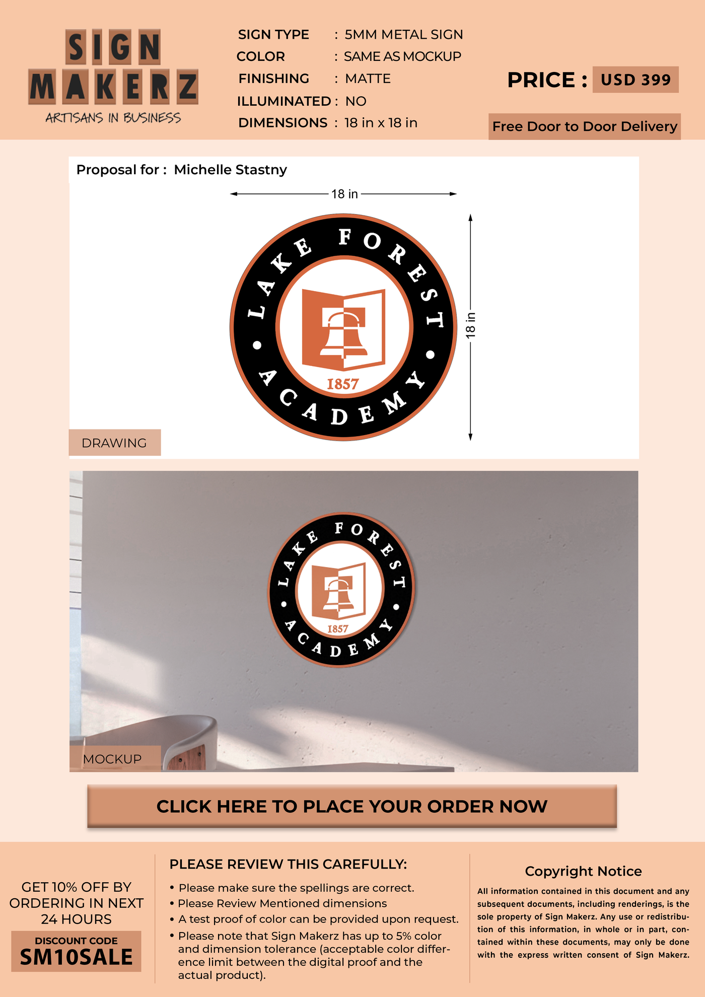 5mm Metal Sign for Michelle Stastny Long