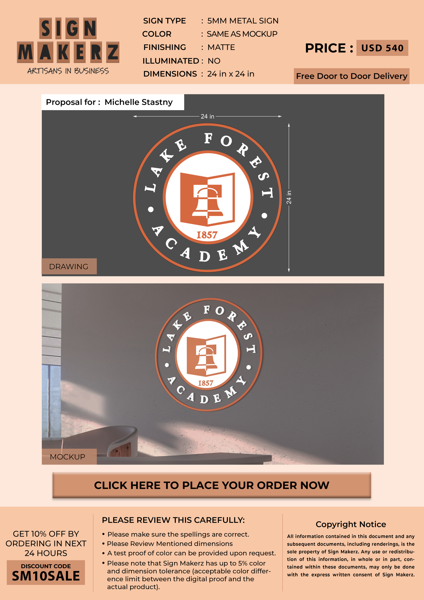 5mm Metal Sign for Michelle Stastny Long