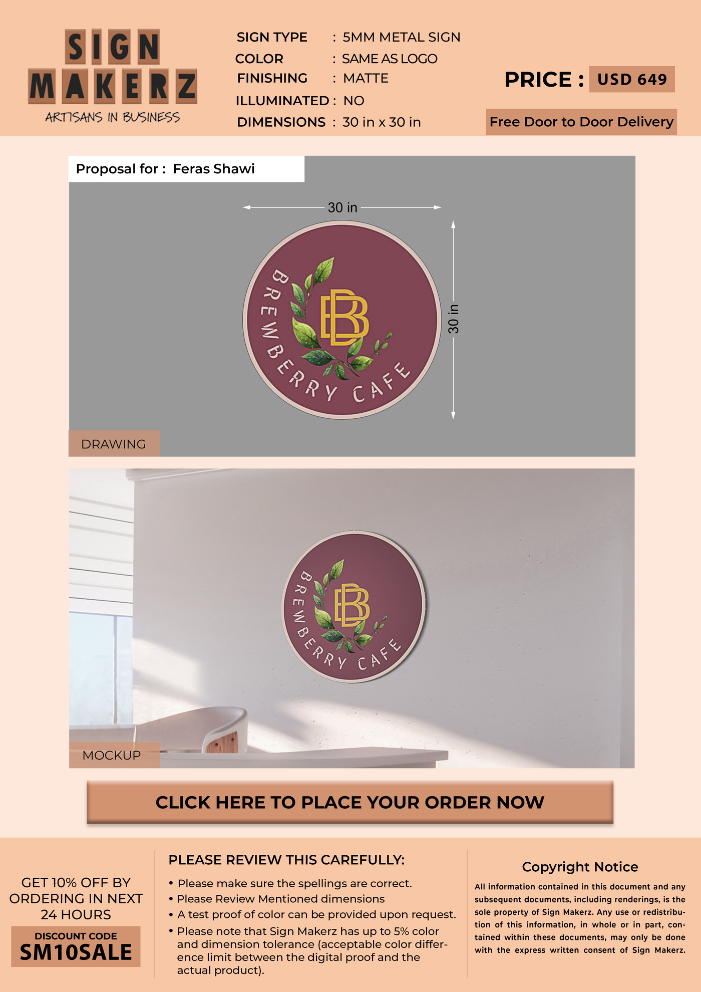 5mm metal sign for Feras Shawi