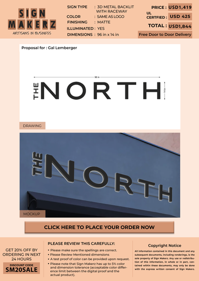 3D Metal Backlit Sign for Gal Lemberger