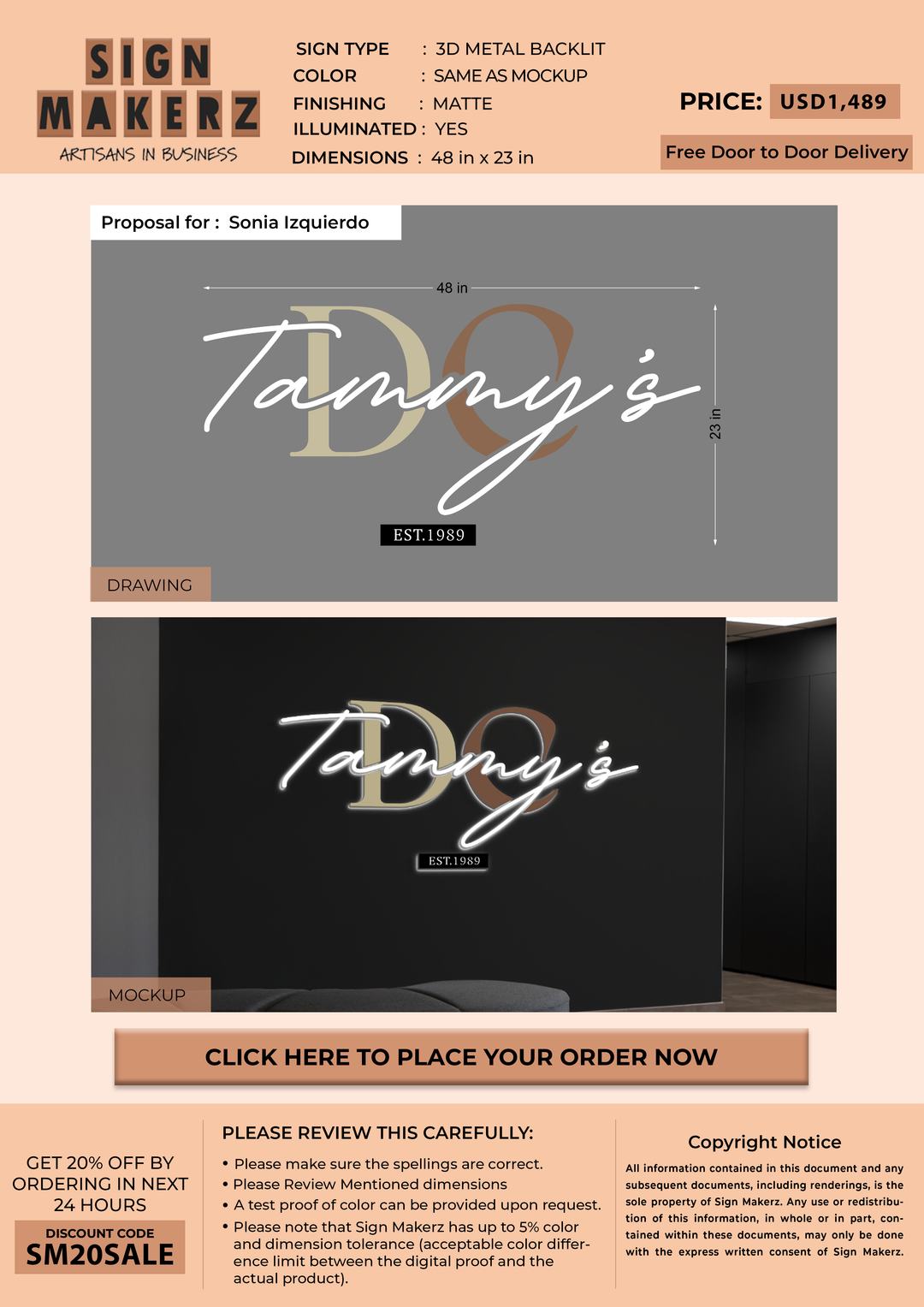 3d metal backlit for Sonia Izquierdo