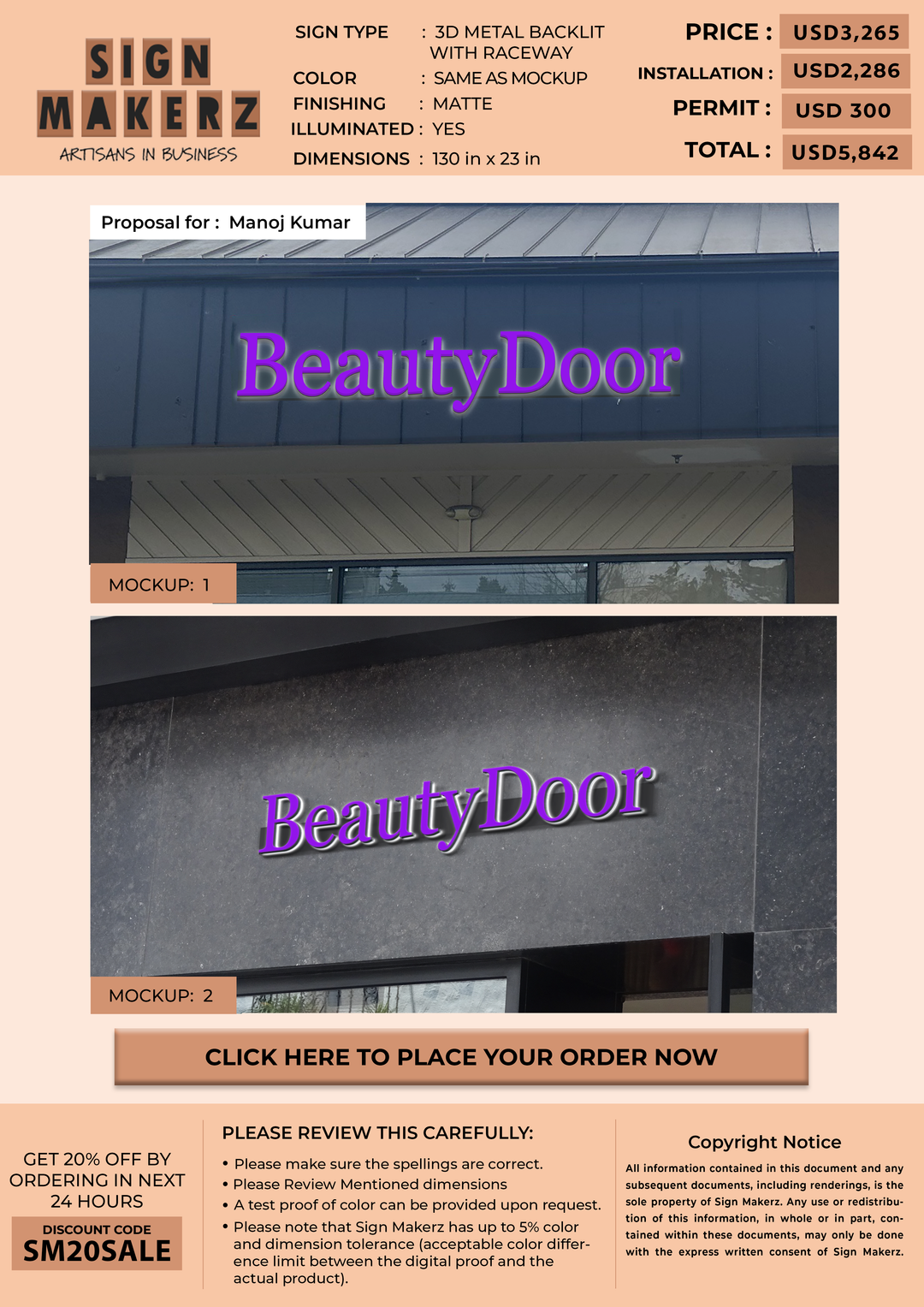3D Metal Backlit Sign with raceways for Manoj Kumar