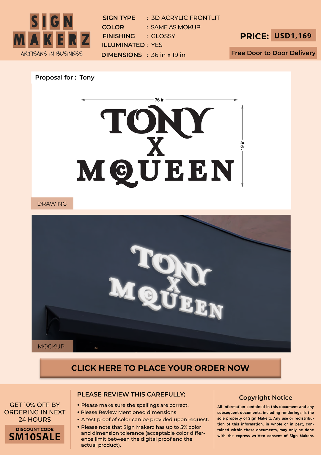 3d acrylic frontlit for Tony