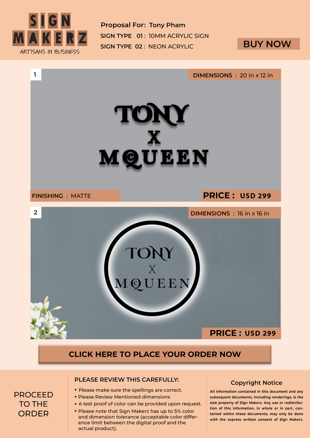 Business signage for Tony