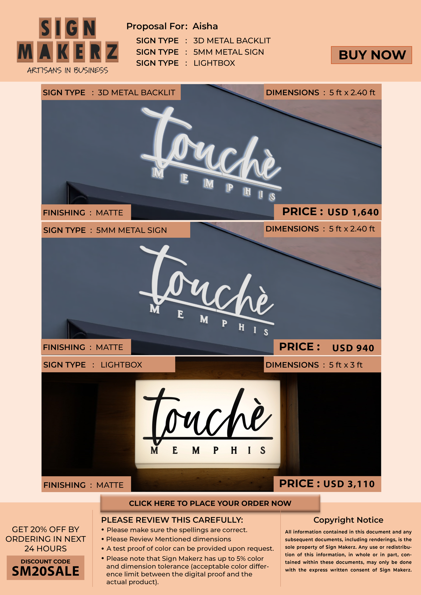 Business signage for Aisha