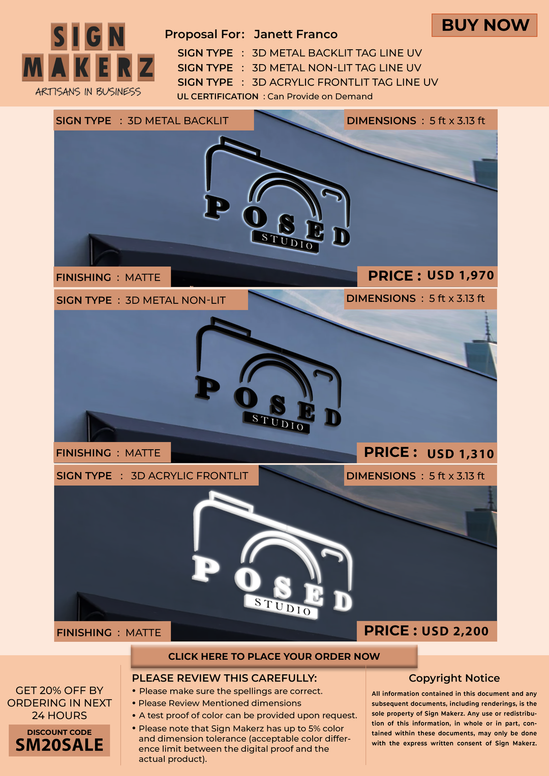 Business signage for Janett Franco