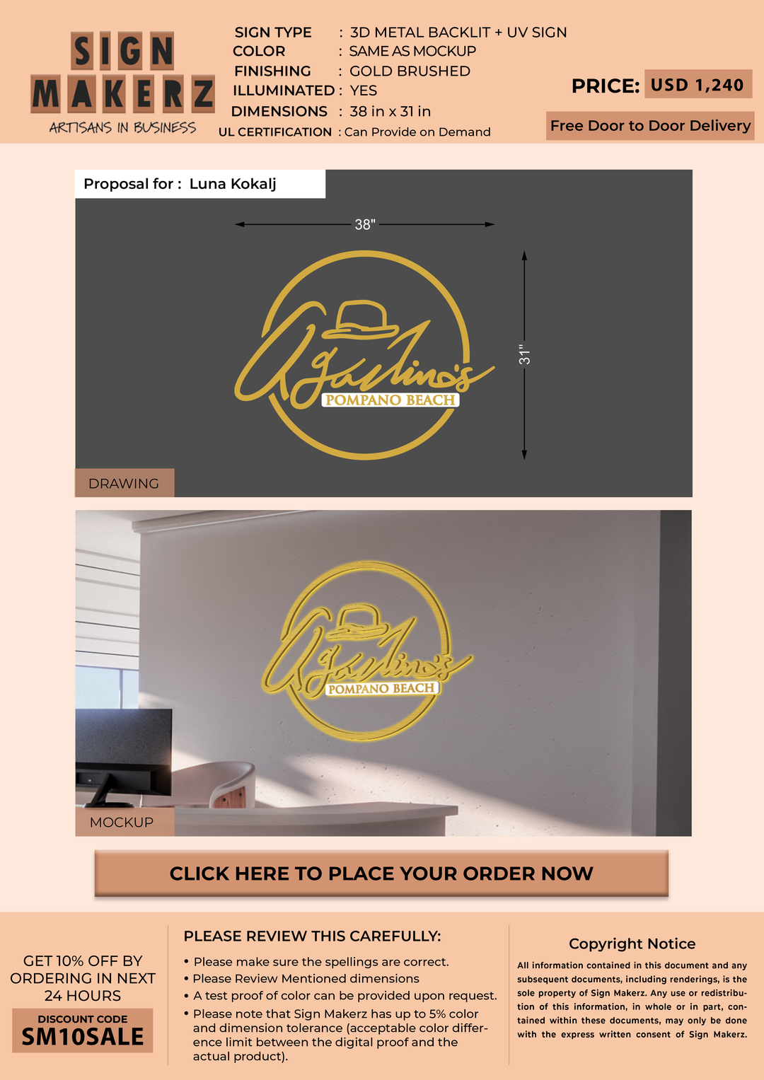 3D UV Metal Backlit Sign For Luna Kokalj
