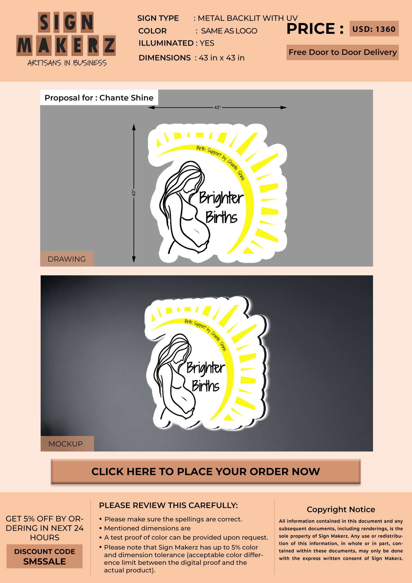UV Metal Backlit Sign For Chante Shine