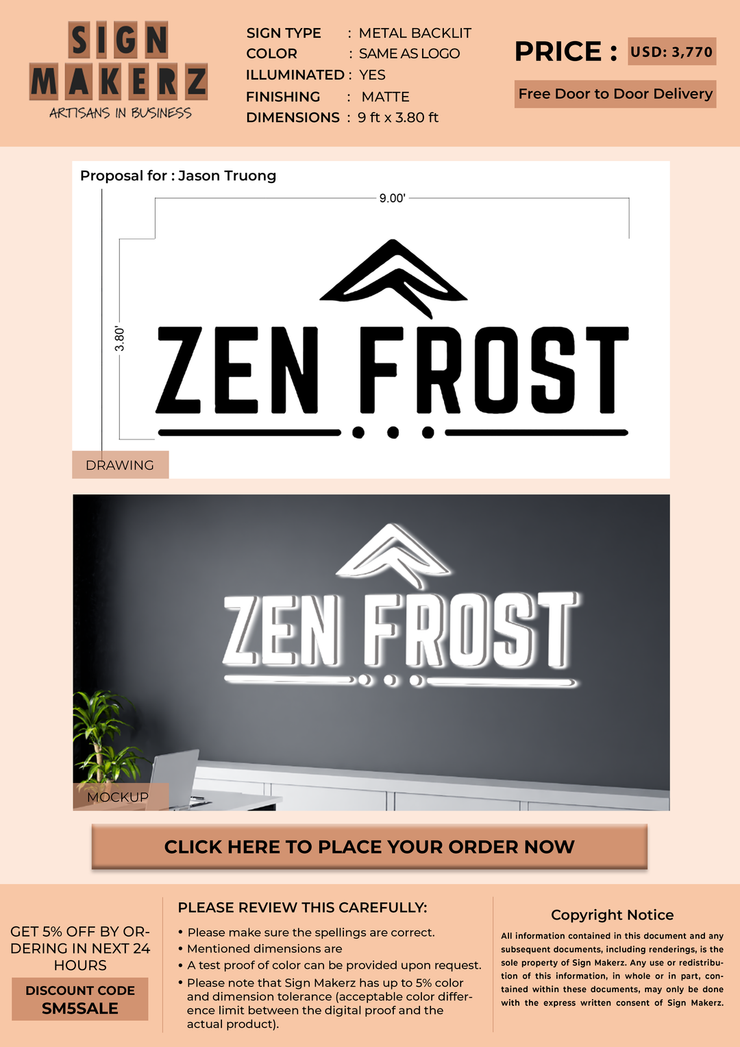 3D Metal Backlit Sign For Jason Truong
