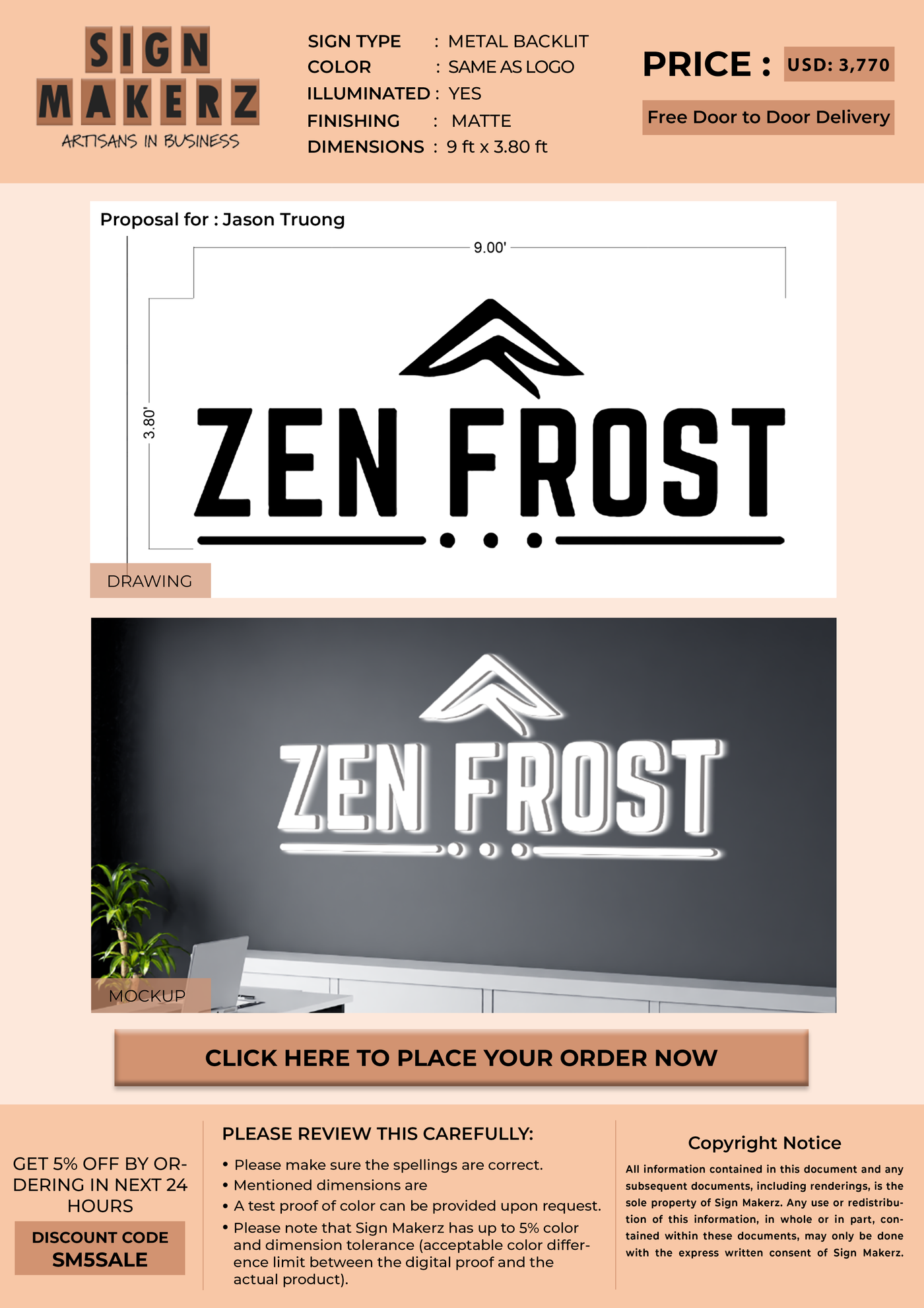 3D Metal Backlit Sign For Jason Truong