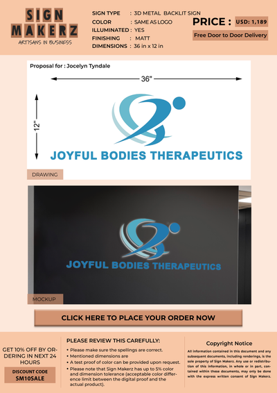 3D Metal Back-lit Sign For Jocelyn Tyndale
