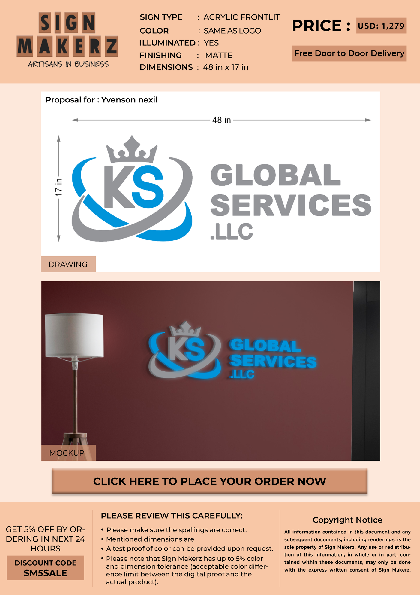 Acrylic Front-lit Sign For Yvenson nexil
