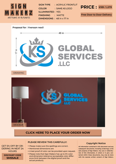 Acrylic Front-lit Sign For Yvenson nexil