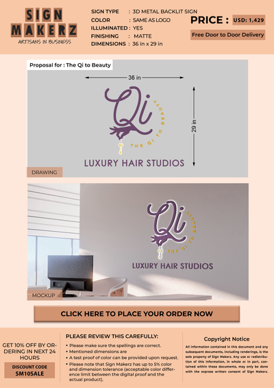 Custom Signs For The Qi to Beauty