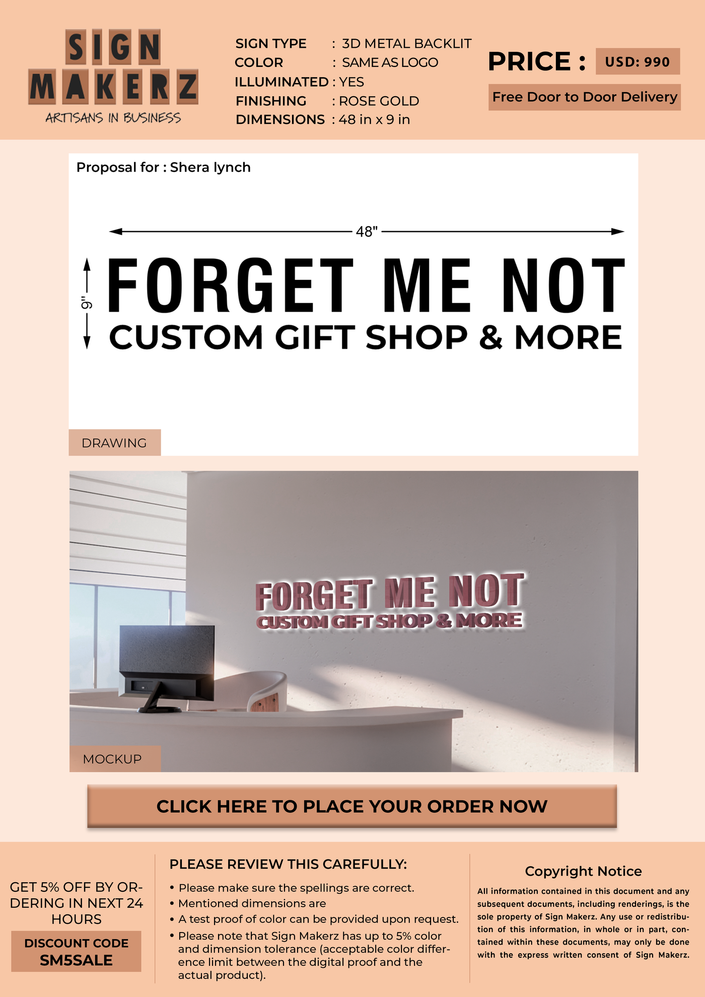 3D Metal Backlit Sign For Shera lynch