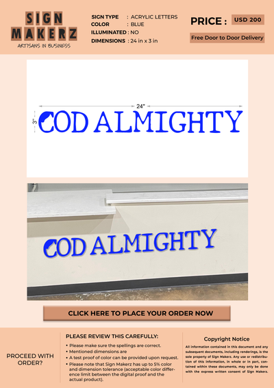 Acrylic Letters Sign for Cod Almighty