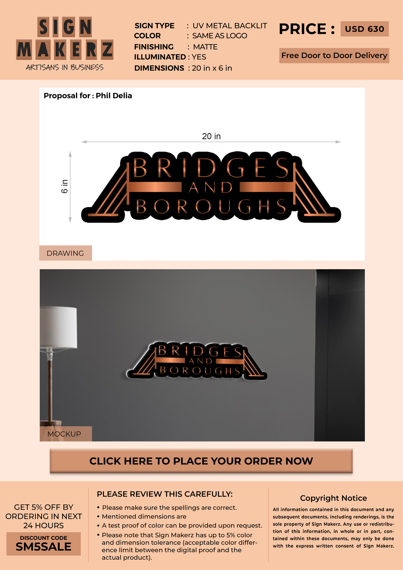 UV Metal Backlit sign for Phil Delia