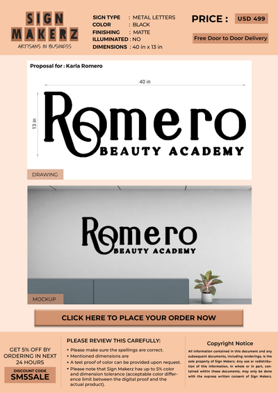 Metal Letter Sign for Karla Romero