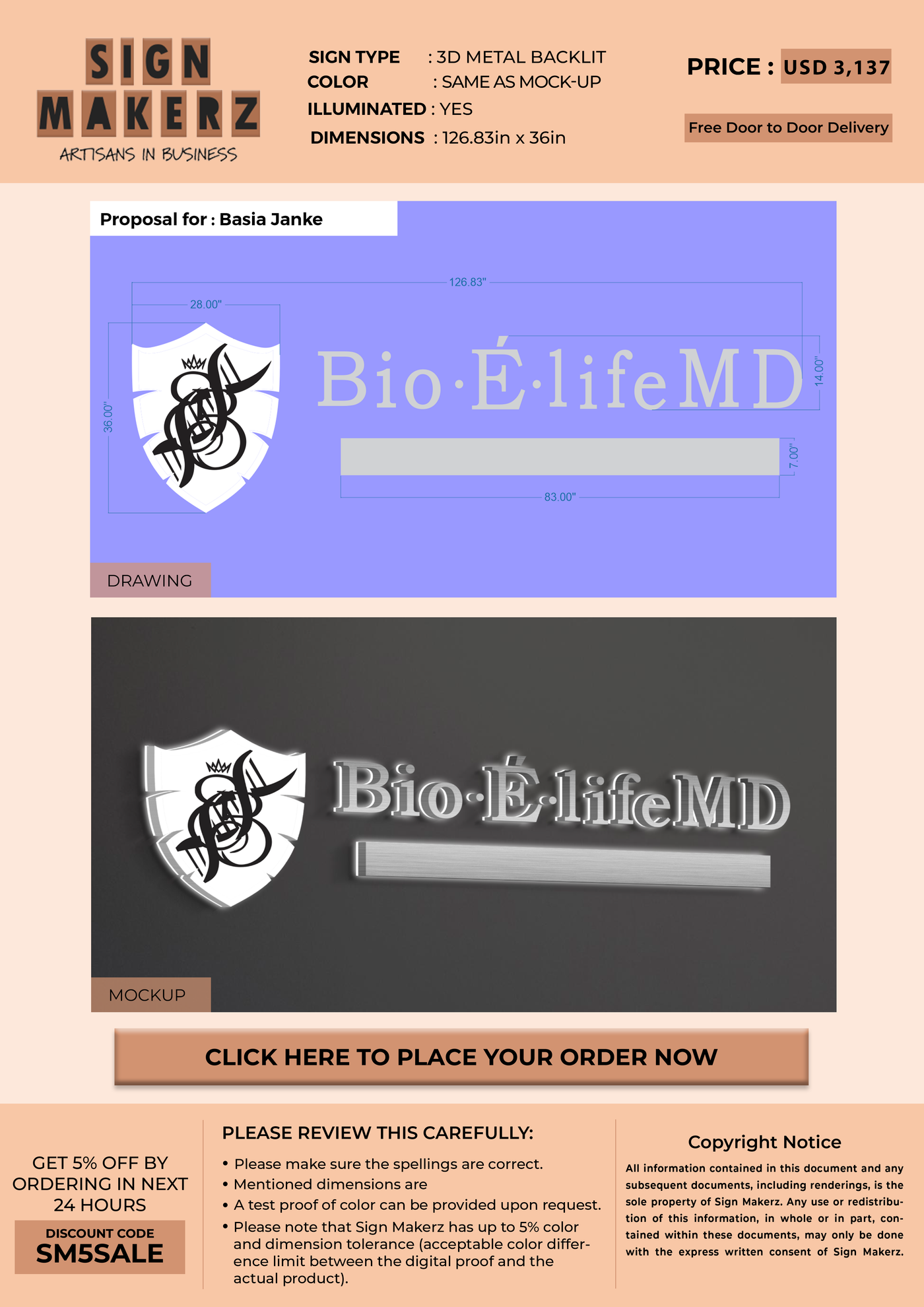 3d metal backlit for Basia Janke