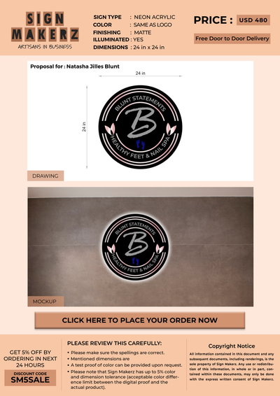 Neon Acrylic Signs for Natasha Jilles Blunt