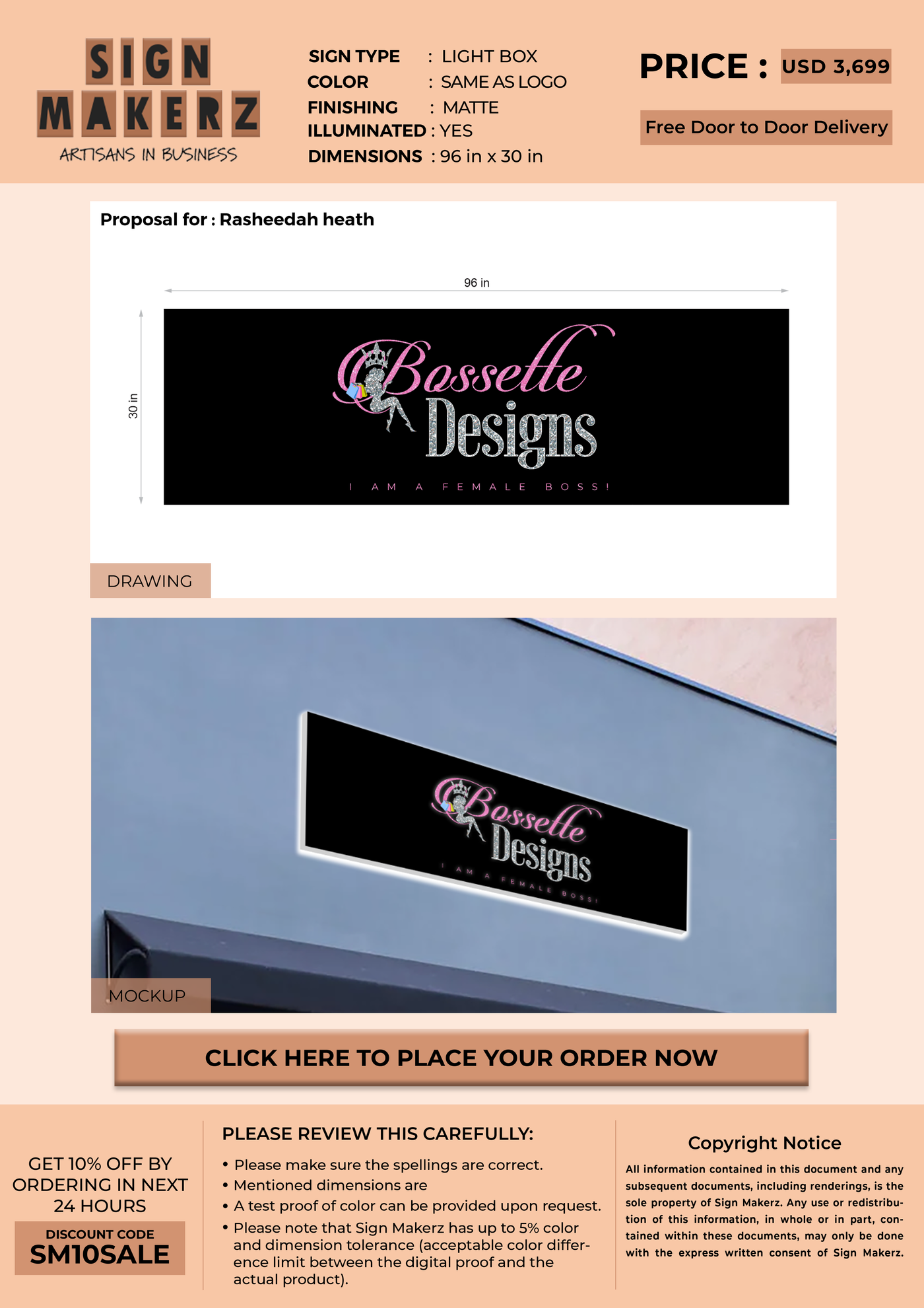 Light Box sign for Rasheedah heath