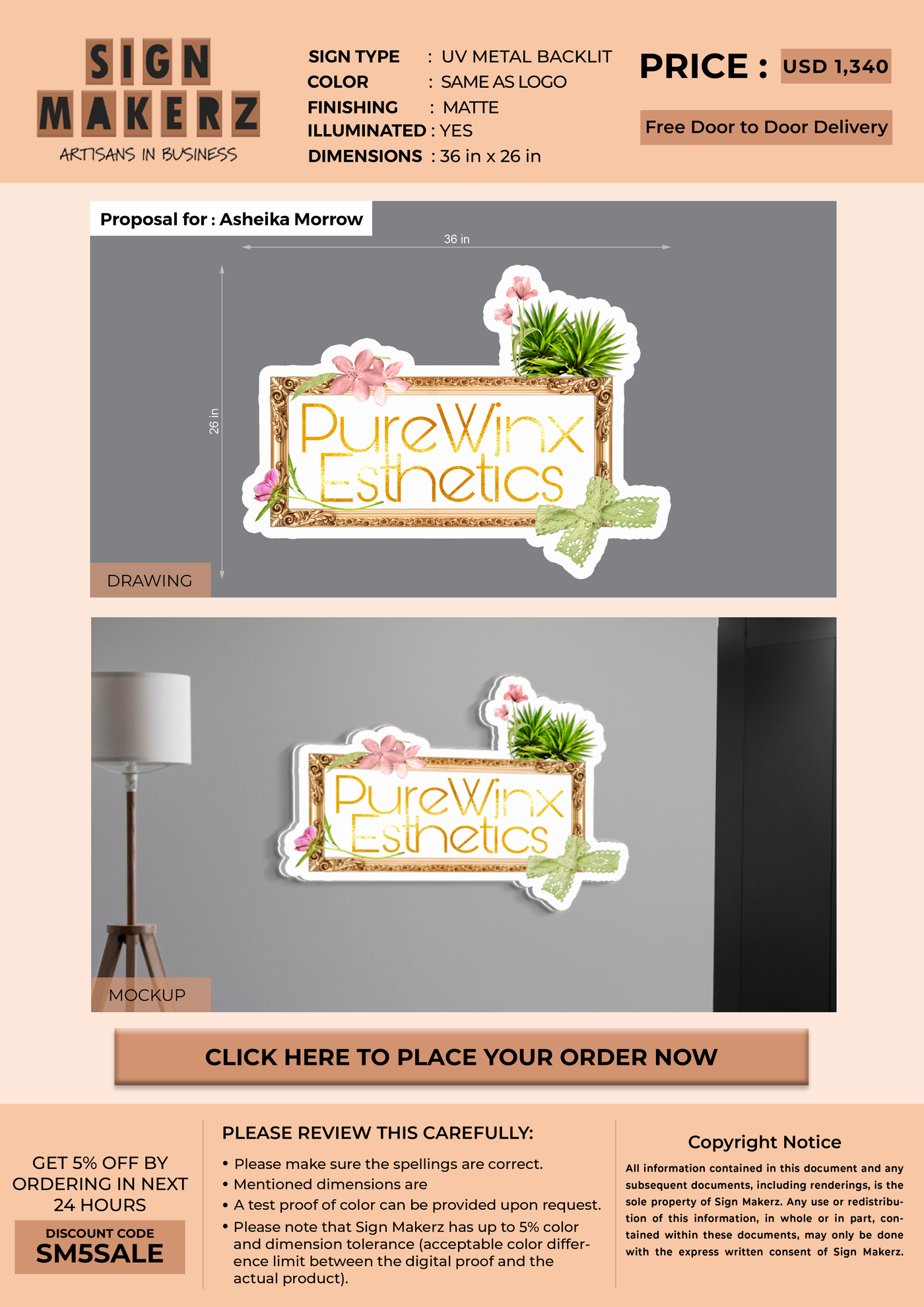 UV Metal Backlit Sign for Asheika Morrow