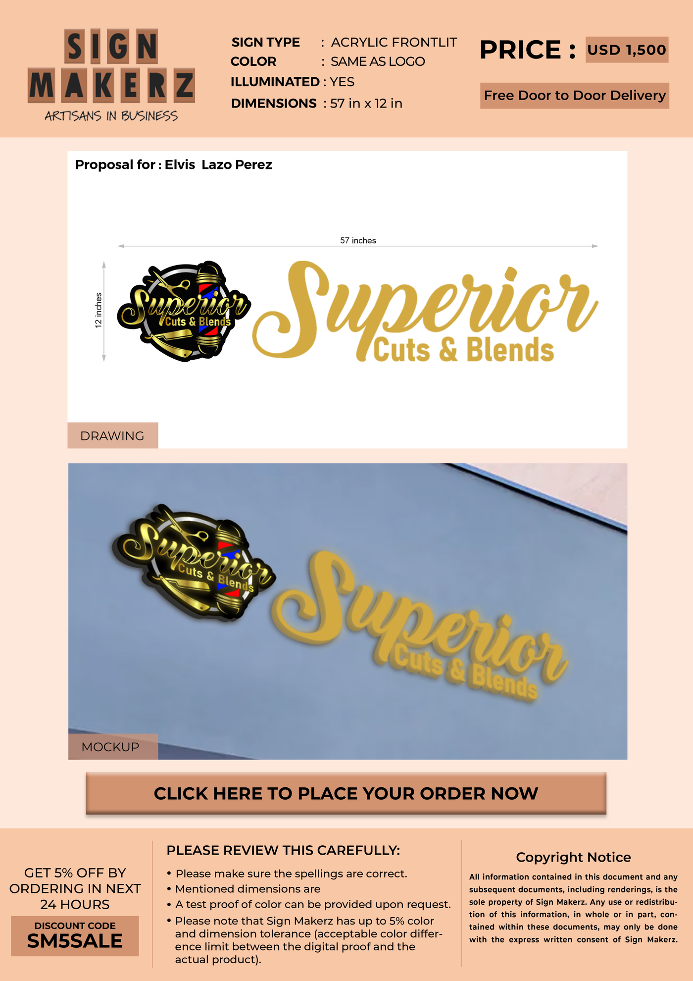 3D Acrylic Frontlit Sign for Elvis Lazo Perez