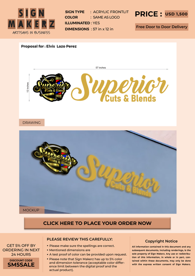 3D Acrylic Frontlit Sign for Elvis Lazo Perez
