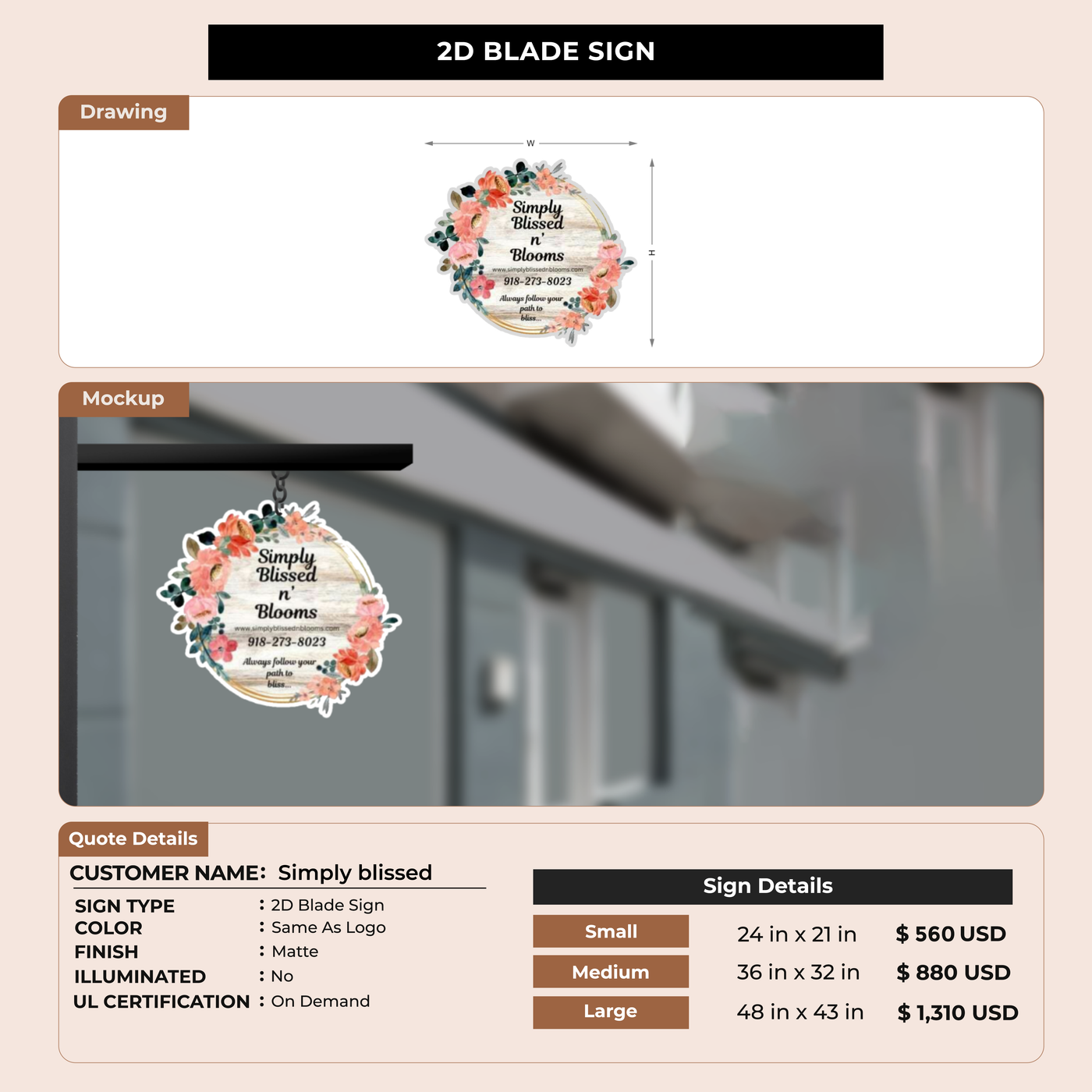 2D Blade Sign For Simply blissed