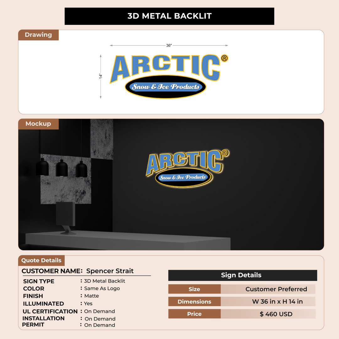 3D Metal Backlit for Spencer Strait