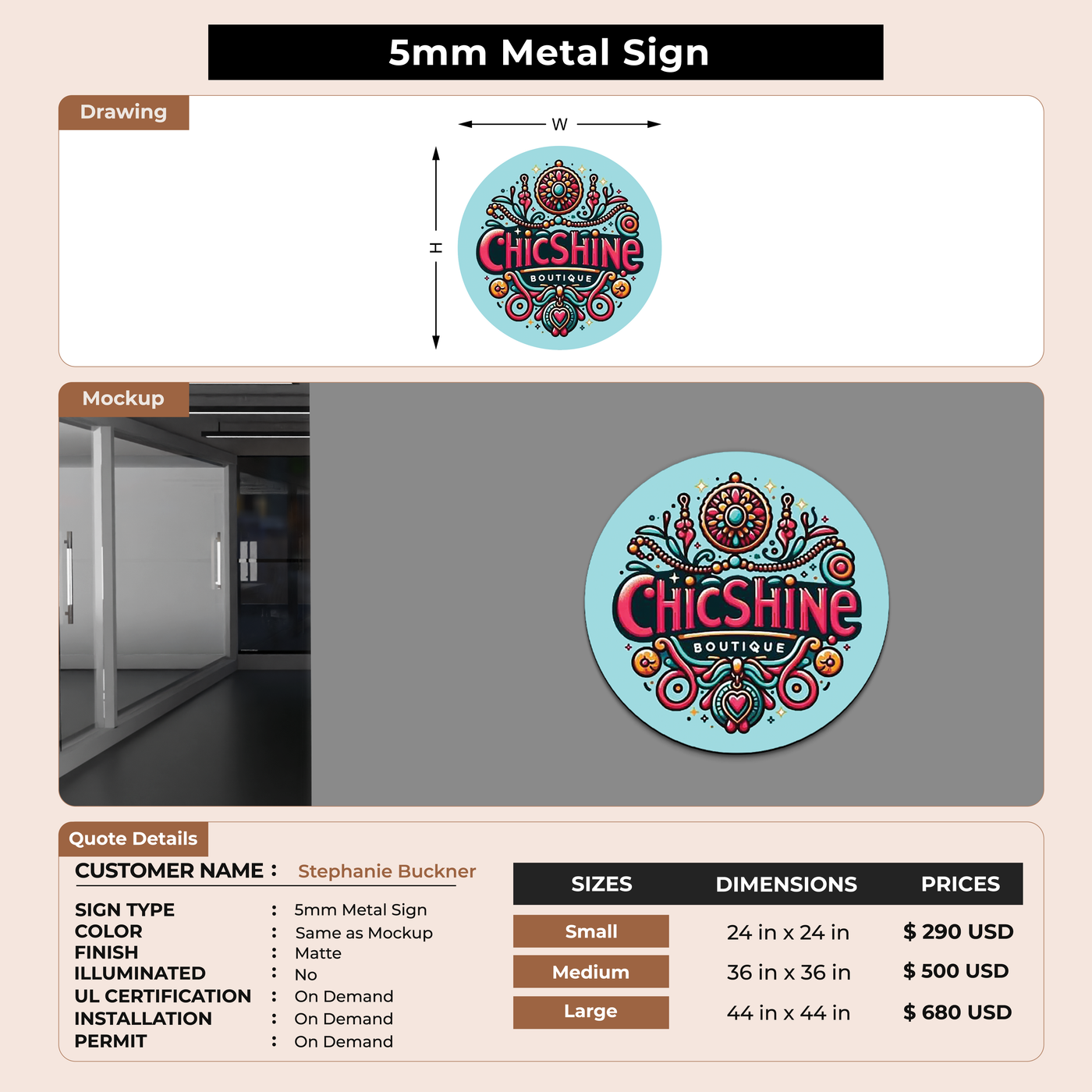 5mm metal sign for Stephanie Buckner