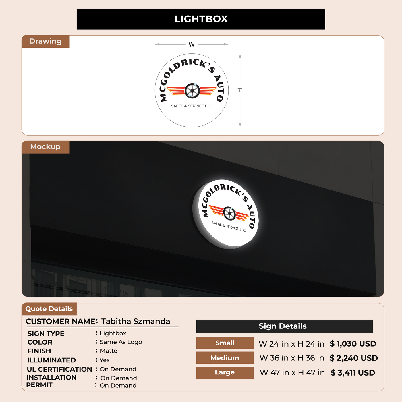 Lightbox Sign For Tabitha Szmanda