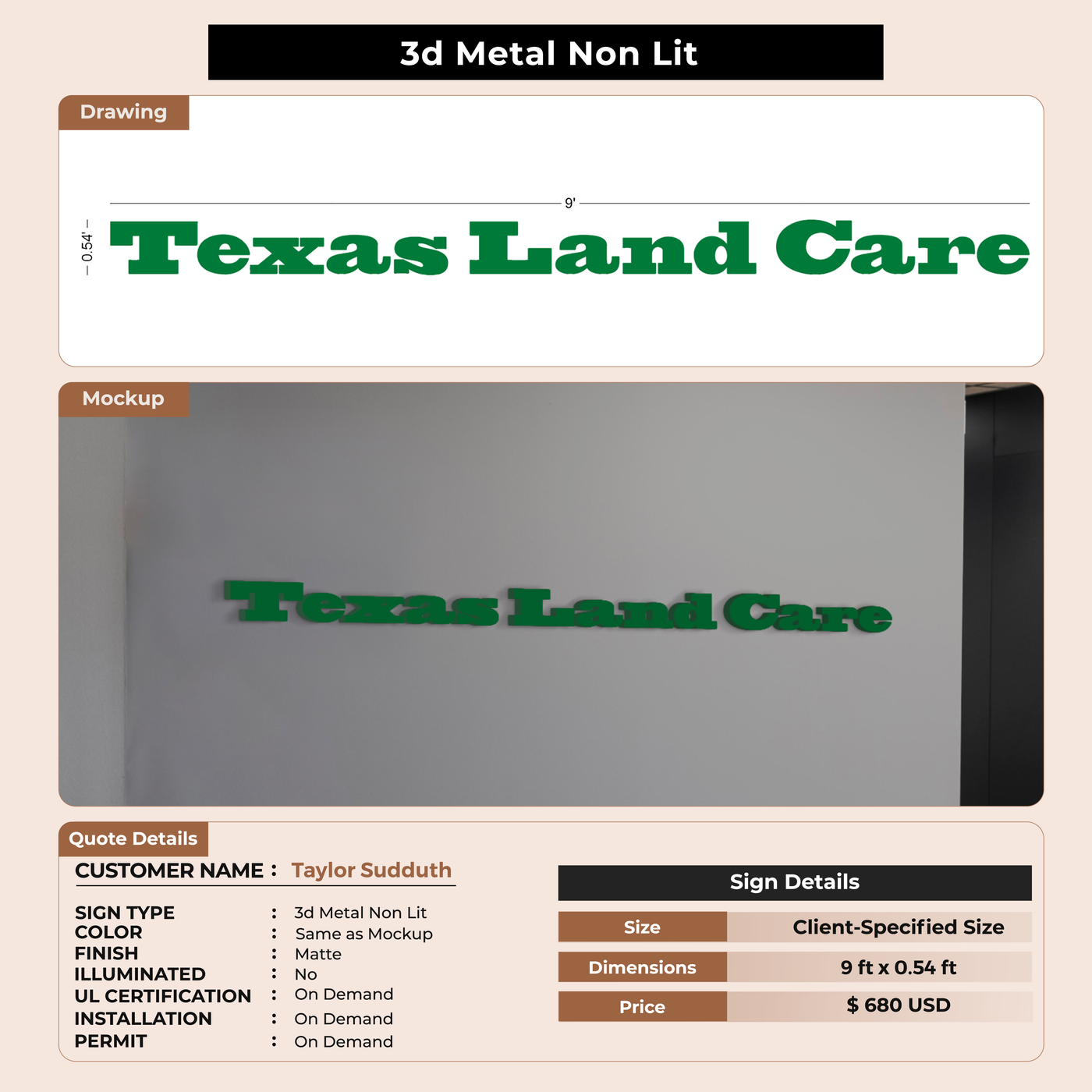 3d metal backlit for Taylor Sudduth