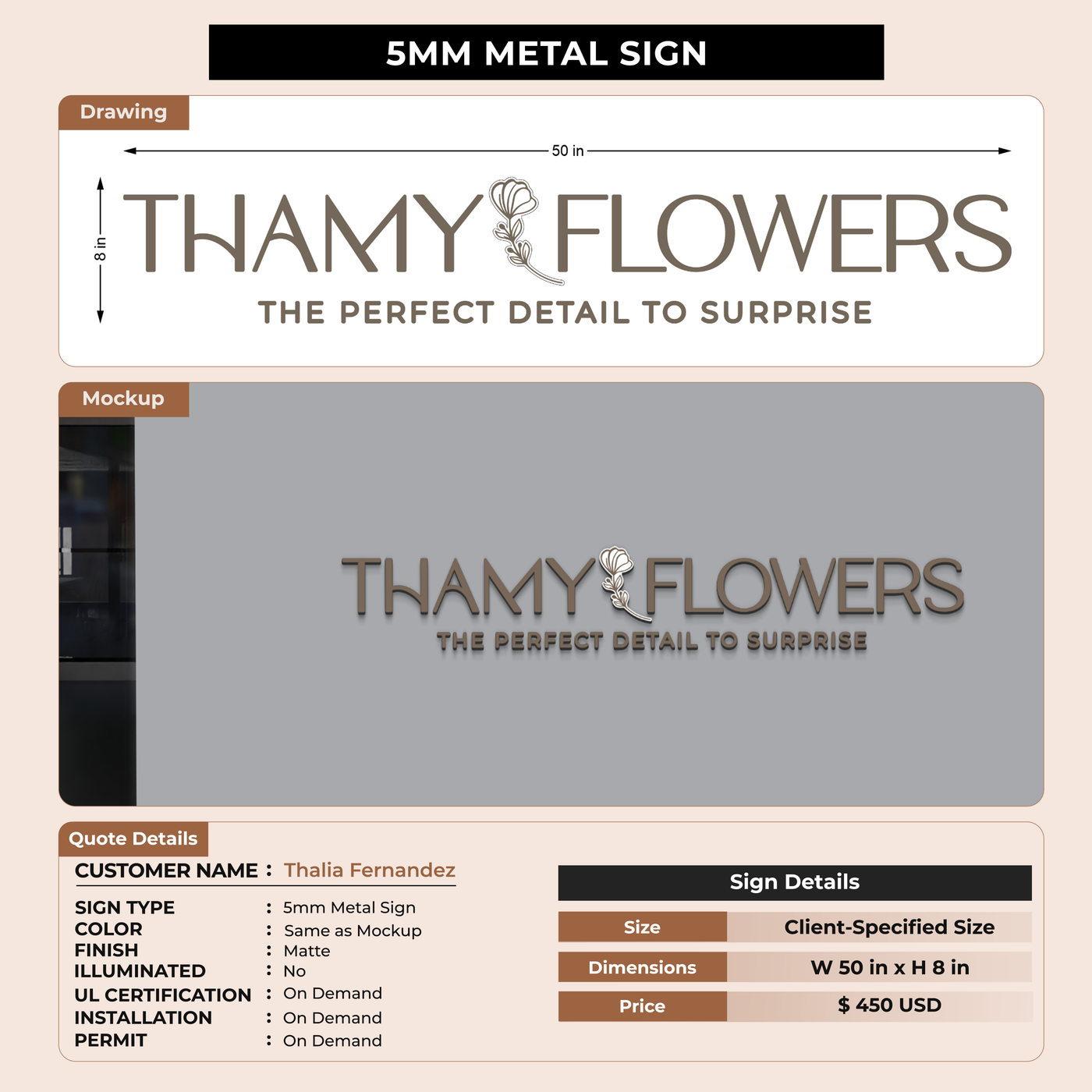 5MM Metal Sign For Thalia Fernandez